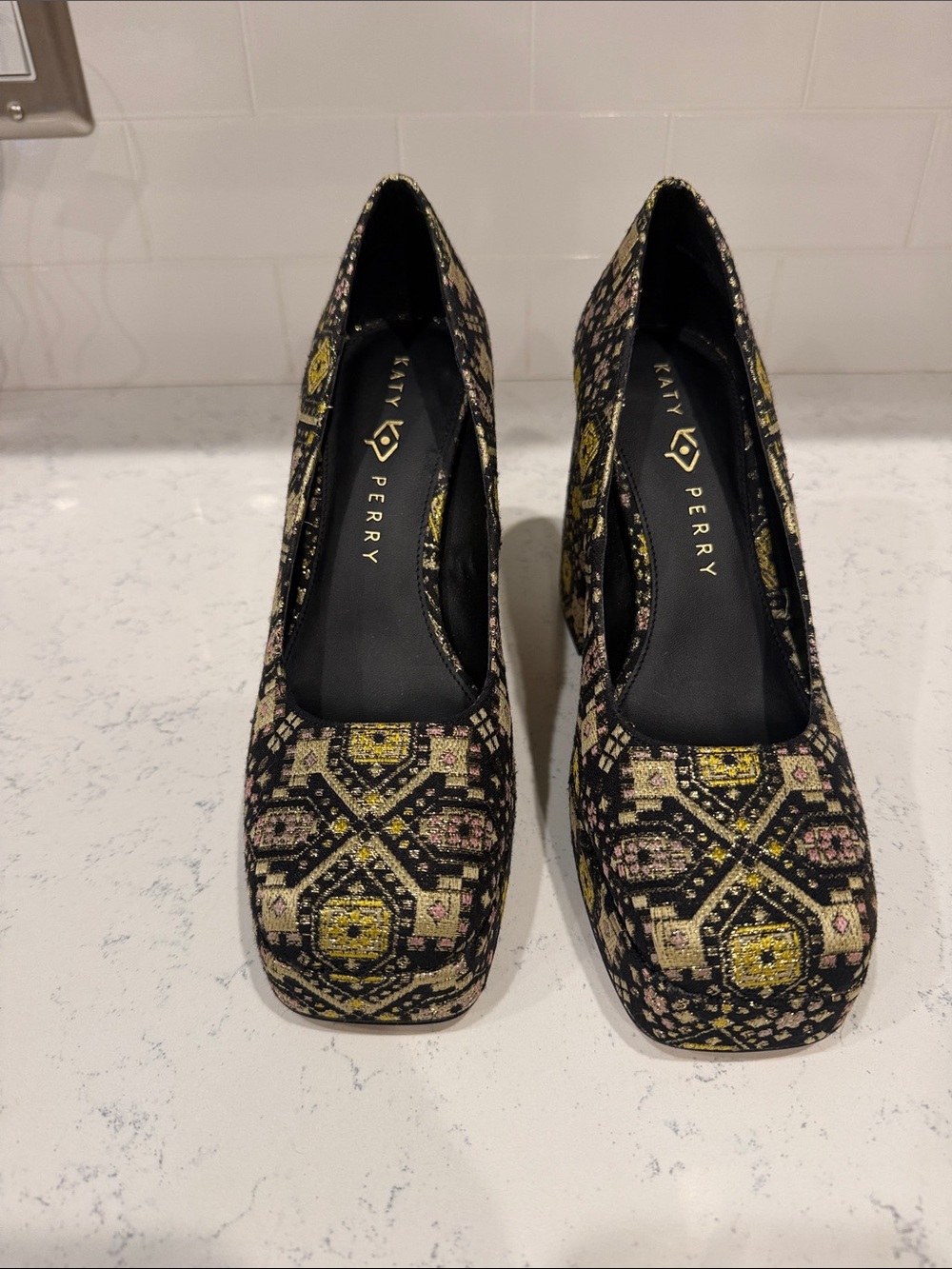 Katy Perry Collections Black Patterned Square-Toe Pumps